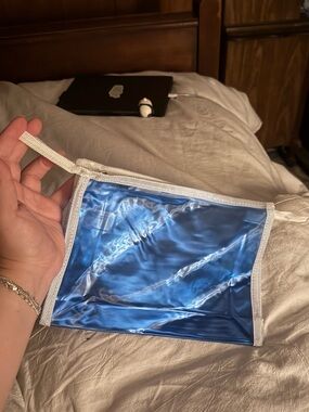 Avon Blue Clear Toiletry Pouch with White Trim
